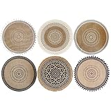 6er Set Gewebte Tischsets Waschbar Rund 38cm Boho Baumwolle Platzsets Untersetzer Hitzebeständig und rutschfest für Küche Party Hochzeit (A)