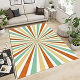 LVTFCO Moderner Mid-Century-Regenbogen Teppiche Gegend, Nordische Boho-Bunte Linie Kurzflor Kinderteppich - für Terrasse Garten, Küche, Bad Oder 60 x 90 cm