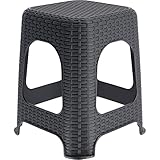 KADAX Hocker aus Kunststoff, Tritthocker bis 120 kg, Rattanhocker mit Antirutschfüßen, Badhocker, Wohnhocker, Leichter Sitzhocker, Gartenhocker, Schemel (Anthrazit)