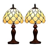 FUMAT 2 Stück Tiffany Tischlampe, Retro Lampe, Kleine Nachttischlampe, Deko Tischleuchte, Glas Lampenschirm, Mit E27 LED Glühbirne, für Schlafzimmer Wohnzimmer Büro