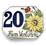 CERAMICHE D'ARTE PARRINI- künstlerische Italienisch Keramik personalisierte 15x12 Keramik Hausnummer Dekoration Sonnenblumen und Mohn Hand gemacht in Italien Toskana