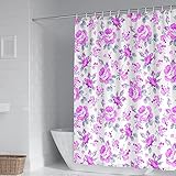 BCughia Shower Curtain Machine Washable, Duschvorhang Waschbar Schöne Blumen Polyester Lila Shower Curtain Set 165x180cm(66' W x 72' H)