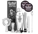 CocktailMeister Premium Cocktail Shaker Set_, Professional Cocktail Mixing Set, Cocktail Set Ideal für Zuhause oder die Bar, Shaker, Cocktailbuch, Japanisches Messbecher UVM