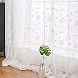 MIULEE Vorhänge mit Blumen Stickerei Muster, Gardinen Weiß für Wohnzimmer, Schlafzimmer Vorhang Transparent mit Ösen, 2er Set Voile Durchsichtig Vorhänge, Jeder H 225 X B 140cm