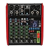 Professioneller Audiomixer, Soundboard Konsolensystemschnittstelle mit 6 Kanälen, Kompakter Stereo Soundmixer mit Bluetooth für Bühnen DJ Studio Streaming Karaoke (EU-Stecker)