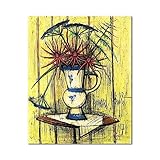 Bernard Buffet berühmtes gemälde. Reproduktionsdruck auf Leinwand: Vase mit Blumen auf einem kleinen runden Tisch. Giclée-Leinwanddrucke und Poster, Wandkunst für Wohnzimmer, 50 x 60 cm, gerahmt