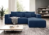 MODERNO Stripes Ecksofa Rechts mit Schlaffunktion Bettzeugbehälter, Eckcouch Schlafsofa Wohnzimmer Schlafzimmer, Möbel Sofas & Couches, Sofa Schlafcouch Couch Cord Blau 73x255x161cm