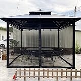 OKYUK Moskitonetz für Pavillon Outdoor,Universal-Ersatz-Moskitonetz-Überdachung 4-teilige Sichtschutzwände mit Reißverschluss für 10' x 10' Pavillon (Nur Moskitonetz) (Schwarz, 3M*3M)