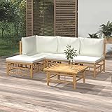 JUNZAI 5-TLG. Garten-Lounge-Set mit Cremeweißen Kissen, Gartenlounge, Balkon Möbel, Gartenmöbel, Balkonmöbel, Balkon Möbel Set, Balkon Lounge, Möbelsets, Bambus