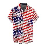 Mens Independence Day Flag 3D Digitaldruck Personalisiertes Mode Knopf T Shirt Shirt Kurzarm Shirt Top Hemd Business Herren (Rot-a,Rot-a)