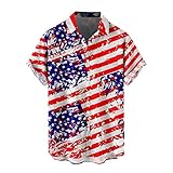 Mens Independence Day Flag 3D Digitaldruck Personalisiertes Mode Knopf T Shirt Shirt Kurzarm Shirt Top Hemd Business Herren (Rot-a,Rot-a)