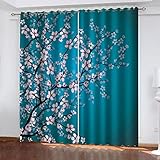 GSKOQD Vorhänge Wohnzimmer Blickdicht Gardinen Verdunkelungsvorhang Schlafzimmer Kinderzimmer Thermovorhang Digitaldruck 3D Pflaumenblütenmuster Ösenschal 2Er Set - 260X214Cm (B X H)