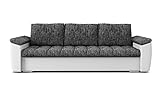 BETTSO -Sofa mit Schlaffunktion und Bettkasten, Couch für Wohnzimmer, Schlafsofa Federkern Sofagarnitur Polstersofa Wohnlandschaft mit Bettfunktion-SAGA III (Grau+Weiß)