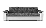 BETTSO -Sofa mit Schlaffunktion und Bettkasten, Couch für Wohnzimmer, Schlafsofa Federkern Sofagarnitur Polstersofa Wohnlandschaft mit Bettfunktion-SAGA III (Grau+Weiß)