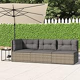 BULANED 3-TLG. Garten-Lounge-Set mit Kissen, Gartenmöbel Set, Möbelsets, Loungemöbel, Balkonmöbel, Balkon Möbel Set, Möbelset, Terrassen Möbel, Balkonset, Grau Poly Rattan