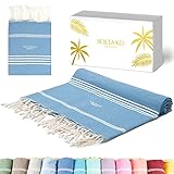 SOLTAKO Strandtuch groß 200x200 aus 100% Baumwolle - Stranddecke für Familie-Saunatuch- Badetuch XXL-sandfreie Strandliege-Hamamtuch als Geschenk verpackt