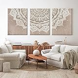 Leinwandbild Mandala Wandkunstdrucke Beige Taupe Boho Stil Schlafzimmer Wand Poster Drucke Wohnzimmer Home Wanddekoration 3 Stück 40x60 cm rahmenlos