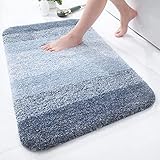 Homaxy Weich Badezimmerteppich 50x80 cm, rutschfest waschbar Badematte Flauschige Hochflor Badteppich Mikrofaser Saugfähig Badvorleger Duschvorleger (Blau)