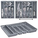 Murago - Besteckkasten Einsatz ca. 27-45 x 36 x 4,5 cm ausziehbar für Schubladen leer Grau Ordnungssystem Organizer
