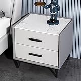 WOLWES Nachttische, Nachttisch Modern, Nachttisch Holz, Side Table, Kunstmarmorplatte, Nachttisch mit 2 Schubladen (Color : Light Gray+White, Size : L-40cm)