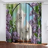 TEMKIN 3D Weiße Tierkatze Druck Vorhang Blickdicht, Verdunkelungsvorhang Modern Wohnzimmer Schlafzimmer Kinderzimmer, Thermogardine Mit Ösen Verdunklungsvorhänge 2Er Set 160X150cm (HxB)