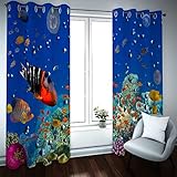 AOKLEY Gardinen Meer & Goldfisch Schlafzimmer Wohnzimmer Verdunkelungsvorhang Digitaldruck 3D Blickdicht Vorhänge Kinderzimmer Mit Ösen Größe:234cm(B) x138cm(H)