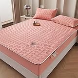 Daenlujec Fitted Sheet Wrinkle Fade King,Pure Color Summer Cool Bed Sheet and Pillowcases, Latex Mat All-Inclusive Mattress Protector Cover for Bedroom Apartment pink 180 * 200cm 3PCS