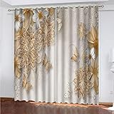 WIRMEC Verdunkelungsvorhang Kinderzimmer Blickdicht H 160 X B 140 cm, Thermovorhang Ösen 2Er Set 3D Goldene Schmetterlingsblume Muster Vorhänge Gardinen Mit Ösen für Schlafzimmer Wohnzimmer Modern