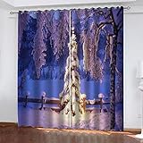 Hundnsney Gardinen Blickdicht 3D Weiße Schneeszene Druck Verdunkelungsvorhang Mit Ösen - Thermo Vorhänge 2Er Set Für Schlafzimmer Wohnzimmer, Vorhang Kinderzimmer Mädchen Junge 140X110cm (HxB)