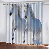 3D Tierisches Weißes Pferd Gardinen Mit Ösen 220 X 215 cm (B X H) Polyester Vorhang Blickdicht Verdunkelungs Geräuschreduzierung Vorhänge 2Er Set Für Spielzimmer Schlafzimmer Jugendzimmer