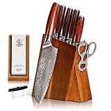 YARENH 8-Teilig Damast Messerset mit Messerblock, 73 Schichten High-Carbon Damaststahl Kochen Küchenmesser, Professionelles Scharf Kochmesser Sets, Ergonomischer Sandelholzgriff, Mit Geschenkbox