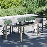 JUNZAI Gartentisch, Bartisch, Balkontisch, Balkonmöbel Kleiner Balkon, Balkon Tisch, Beistelltisch, 150x90x75 cm Gehärtetes Glas Poly Rattan Beige