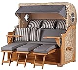 bene living Strandkorb Königssee Dreisitzer Teak Bullauge - PE Shell - Modell 544 - inkl. Liftersystem