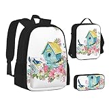 Floral Sugar Horror Skull Rucksack Schule Büchertaschen Set Lunchtasche Federmäppchen Schulrucksäcke für Teen Mädchen Jungen, Vogelhaus Schmetterling Floral, Einheitsgröße, Schulrucksack