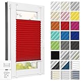 Estika® Plissee ohne Bohren 75 cm x 100 cm - Rot - Bruchfeste Klemmhalter, Plissee klemmfix, Rollos für Fenster ohne Bohren, Jalousien Fenster für innen, Raffrollo, Fenster plissee