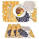 Tischsets Blume Platzsets Gelb Blau Grau Platzdeckchen 4Er Set Küche Tisch Dekoration Tischsets Abwaschbar Abwaschbar Tischset Drinnen Urlaub Party Dekor 32X45cm