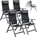 Casaria 4er Set Gartenstühle Hochlehner Alu Lehne 7-Fach Verstellbar Gepolstert 120kg Belastbarkeit Wetterfest Terrasse Balkon Camping Stuhl Sessel Anthrazit