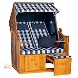 LILIMO Strandkorb Ostsee blau, Geflecht Natur, Variante B