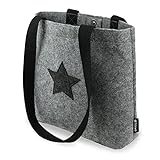 Tebewo verschließbare Filztasche - praktische Einkaufstasche mit Druckknopf - modische Shopping Bag - Einkaufskorb aus Filz - faltbare Tragetasche - Grau mit Stern