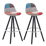 WOLTU® 2 x Barhocker 2er Set Barstuhl aus Leinen Holzgestell mit Lehne + Fußstütze Design Stuhl Küchenstuhl optimal Komfort Patchwork Mehrfarbig Schwarze Beine BH122mf-2