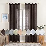 MIULEE 2er Set Voile Vorhang Sheer Leinenvorhang mit Ösen Transparente Leinen Optik Gardine Ösenschal Wohnzimmer Fensterschal Lichtdurchlässig Dekoschal Schlafzimmer 140x225cm (B x H) Kaffee