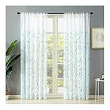 Aotiwe Vorhang Halbtransparent Schlaufen, Schiebegardinen Blau Blatt Polyester 2 Stücke 132X214cm