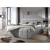 Lomadox ® Boxspringbett mit Bettkasten 180x200 cm, Hotelbett Doppelbett in Grau, Komfortschaum-Topper, 180 x 200 cm, H2, 7-Zonen-Taschenfederkern-Matratze