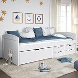 MATTUI Möbel Tagesbett mit 5 Schubladen weiß 90x200 cm Massivholz Kiefer IRUN