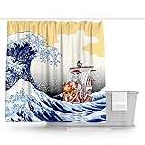 Anime Einteiliger Duschvorhang Tausend Sunny Oda's Art Ukiyo-e für Badezimmerdekoration, wasserdichter Polyester-Stoff, Badvorhang mit 12 Haken, 177,8 x 177,8 cm