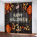 BONDIJ Vorhänge Blickdicht Verdunkelungsvorhang Gardinen Mit Ösen 214X200cm(HxB) 2Er Set 3D Halloween-Kürbislaterne Druck Schlafzimmer Wohnzimmer Fensterdekoration Schallschutz Vorhang