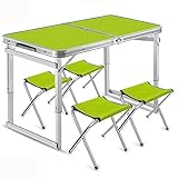 Faltbarer Picknicktisch, Kleiner Tisch, Höhenverstellbarer Klappbarer Tisch, Camping, Im Freien, Tragbares Leichtes Aluminium, Mit Griff, Geeignet Für Strand, Innen, B(Size:100cm×60cm×45cm,Color:grün)