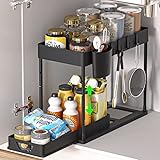 Unter Waschbecken Regal HI NINGER Herausziehbarer Schrank-Organizer unter dem Waschbecken, 2-stöckiger , küche mit 4 Haken & 1 Hängebecher ，Anhebbares mit für küchen.
