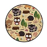 Orediy Kinder-Spielmatte, rund, 122 cm, lustig, Wald-Cartoon-Tiere, weich, für Kleinkinder, Krabbelmatte, leicht, rund, Kinderteppich, 1,5 m, großer Bodenteppich