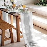 DUAE Table Runner,Bauernhaus-Tischläufer, Chiffon-Tischläufer, Hellgrauer Tischläufer Für Geburtstagsbankette, Dekorationen, Zuhause, Weihnachtsfeier, Restaurants, Tischläufer, 19 X 55 Zoll = 48 X 1